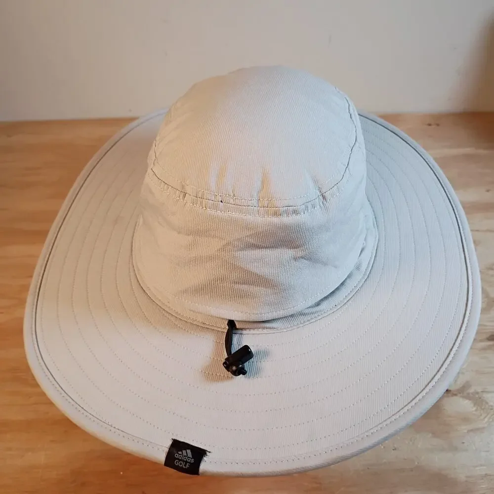 Adidas Golf UV Sun Hat Size S/M Gray Stiff Wide Brim A-Flex Drawstring FQ2162